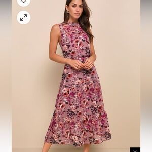 Lulus In My Dreams Mauve Floral Print Midi Dress